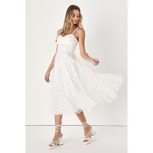Lulus Time To Fly White Butterfly Lace-up Midi Dress - Size XL